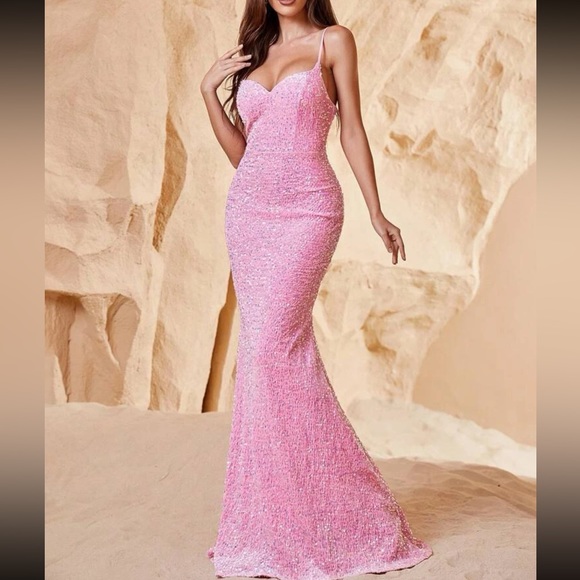 Luxe mermaid hem party formal evening sequins gown dress - Picture 6 of 7